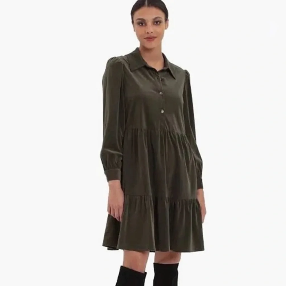 Donna Morgan Dark Green Long Sleeve Dress | Size 0 - Picture 1 of 4